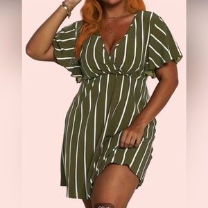 Olive Green Stripe Babydoll Dress